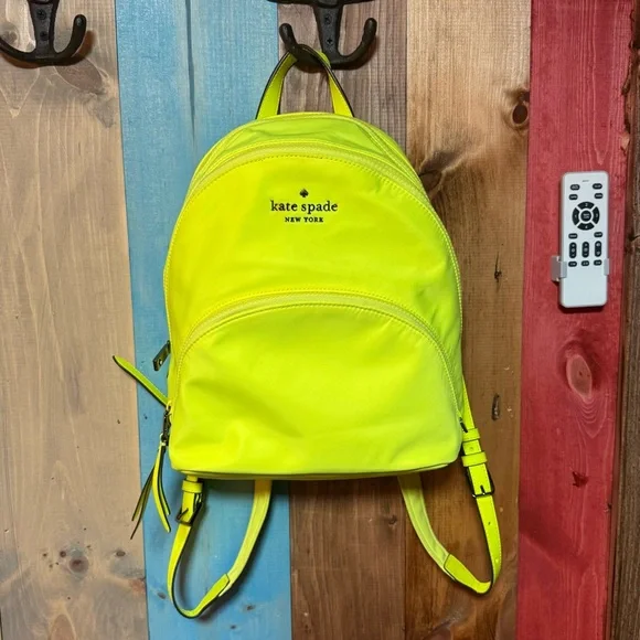 Kate Spade Neon Yellow Mini Backpack | Nylon Leather Trim | Bold Statement BAG - Picture 2 of 11